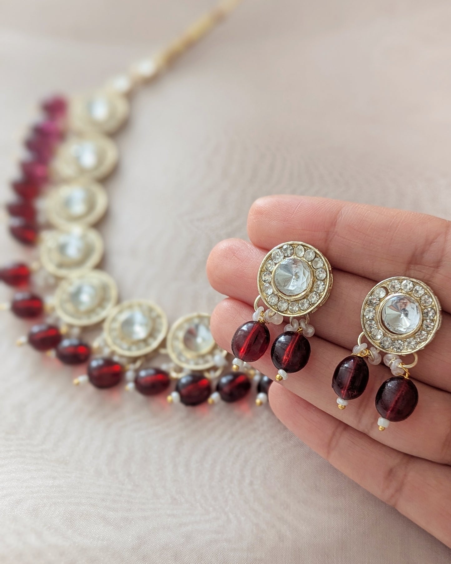 Sarika Polki Lookalike Necklace - Maroon