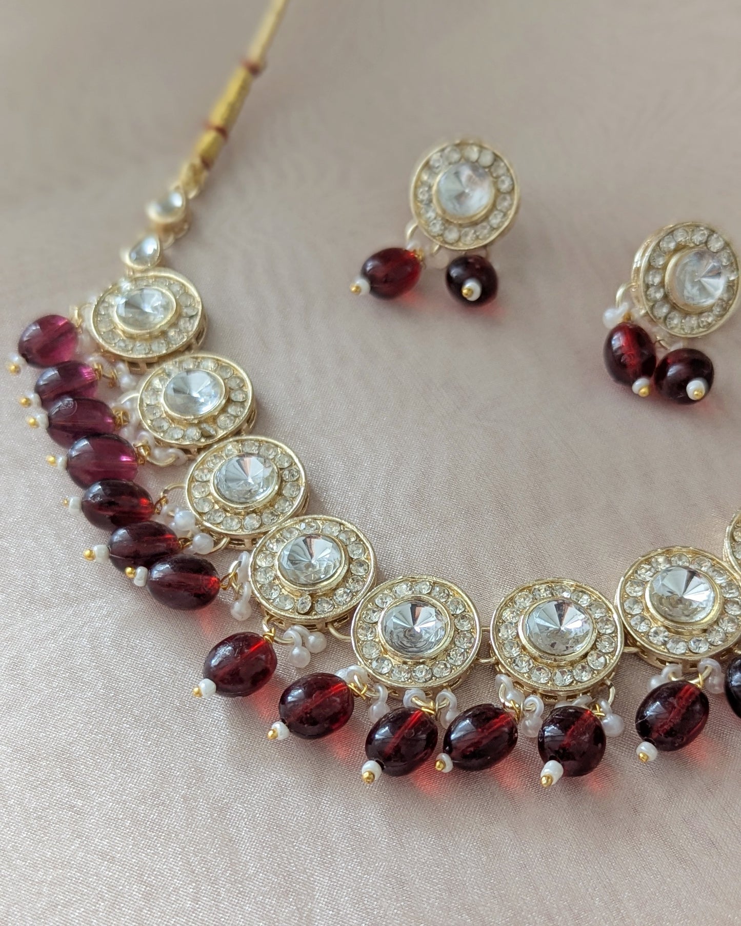 Sarika Polki Lookalike Necklace - Maroon
