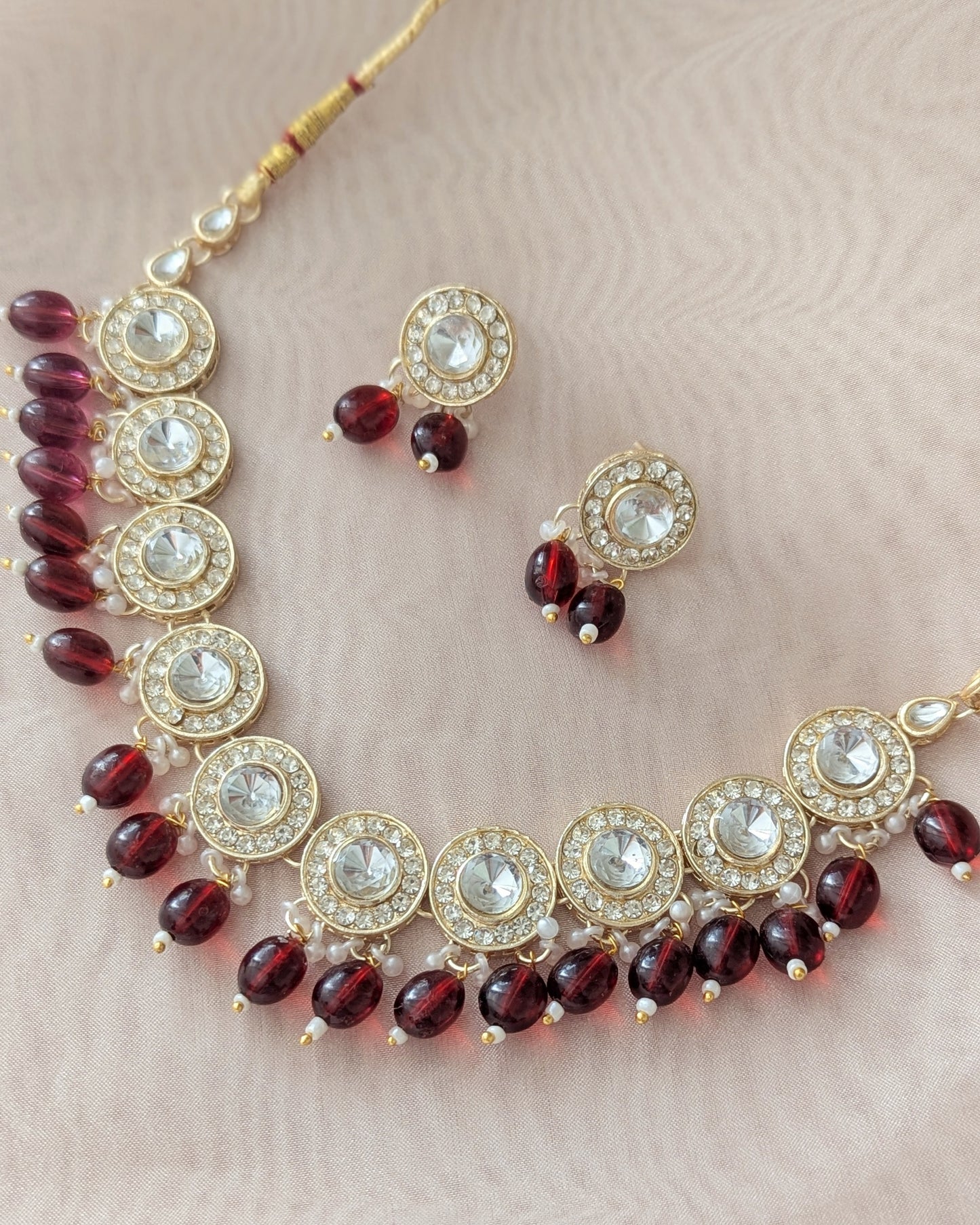 Sarika Polki Lookalike Necklace - Maroon