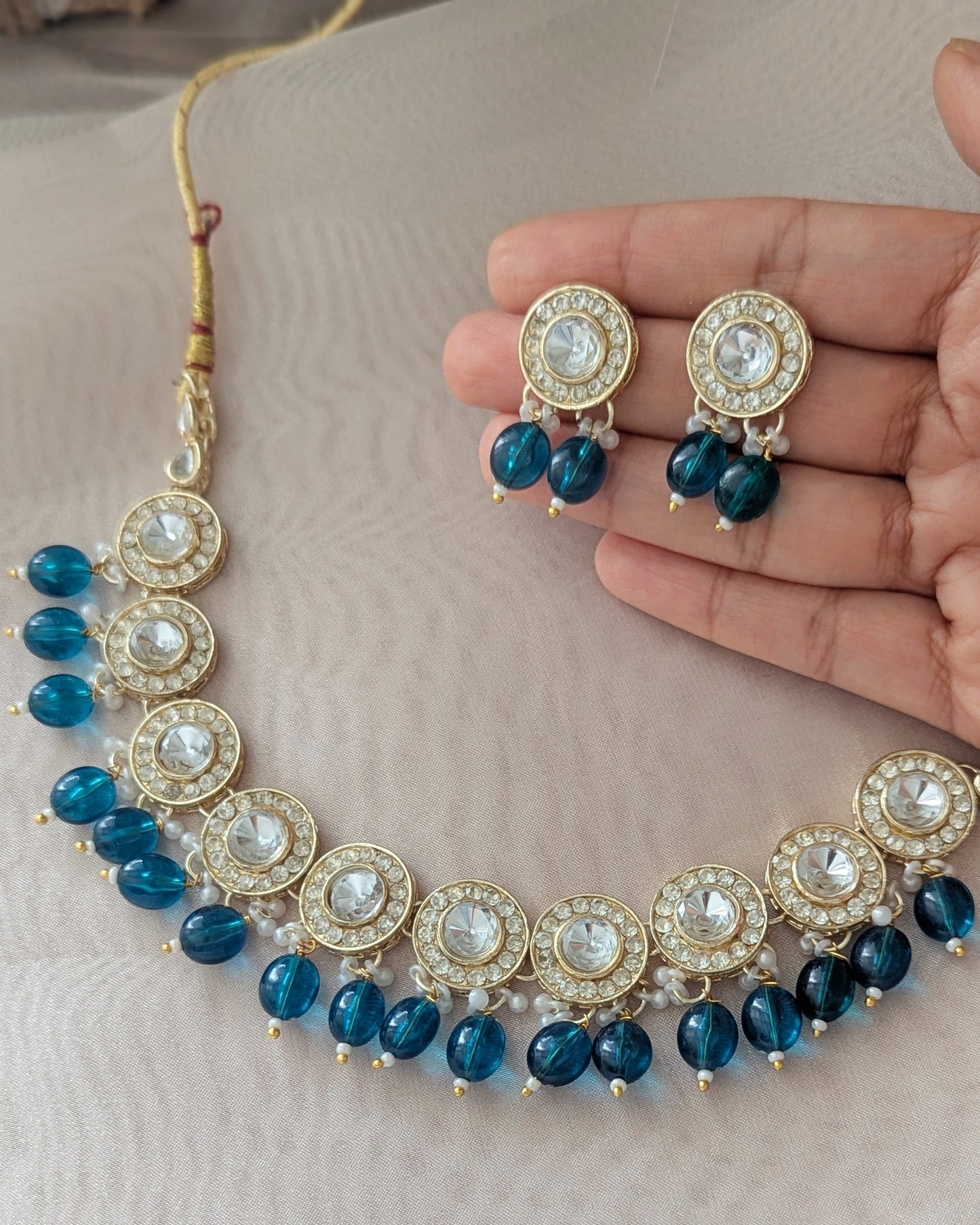 Sarika Polki Lookalike Necklace - Sea Green