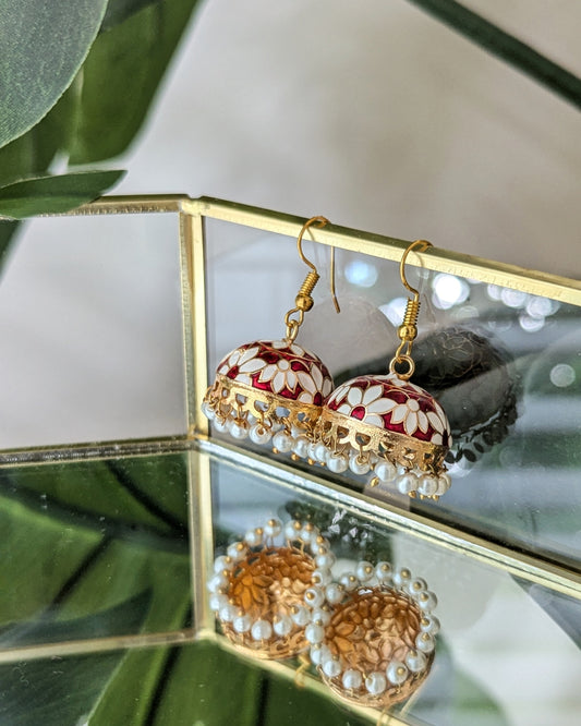 Meenakari Jhumki - White & Red