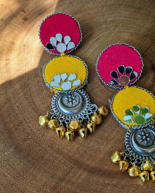 Drashti Mirror Earrings - Yellow & Pink