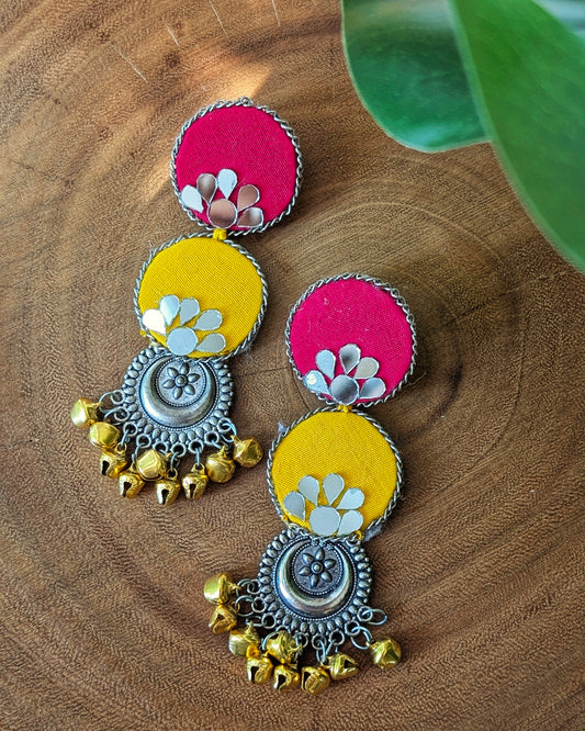 Drashti Mirror Earrings - Yellow & Pink