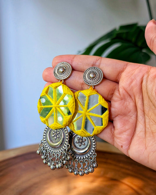 Ankita Mirror Earrings - Yellow