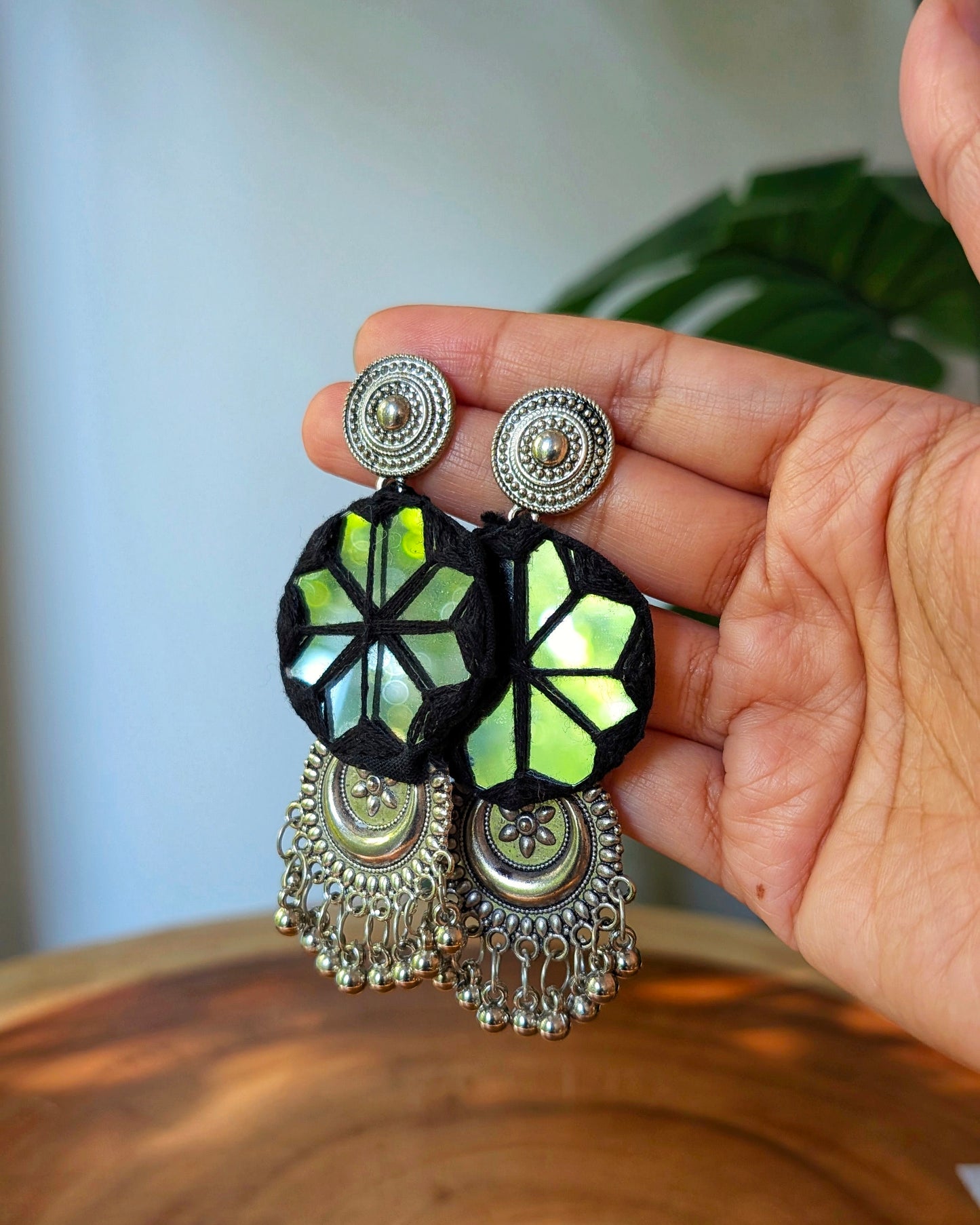 Ankita Mirror Earrings - Black