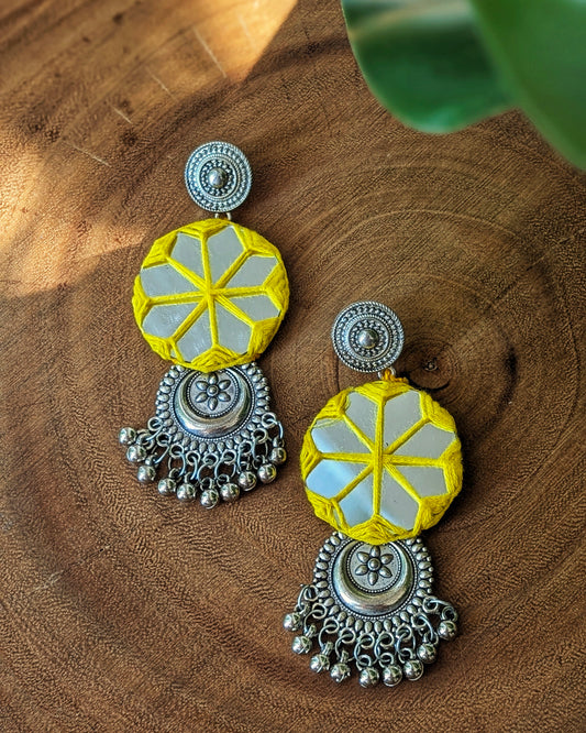Ankita Mirror Earrings - Yellow