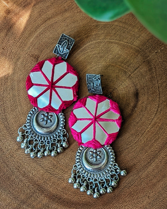 Ankita Mirror Earrings - Pink