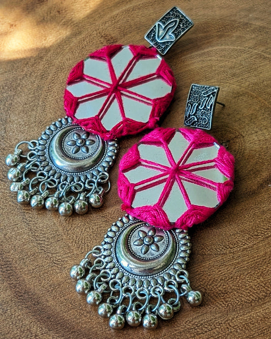 Ankita Mirror Earrings - Pink