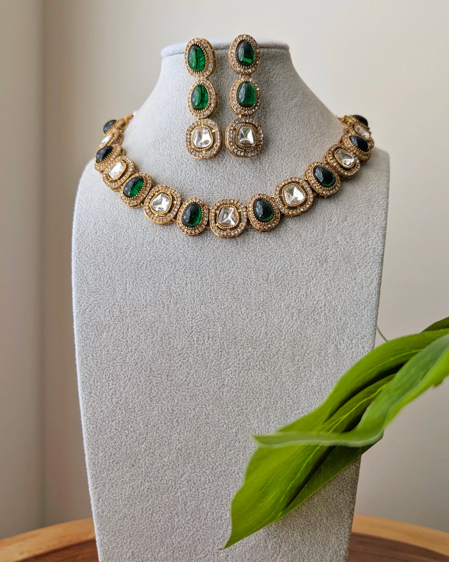 Naira Kundan Polki Necklace - Green