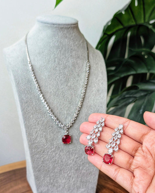 Asma Elegant AD Necklace - Red