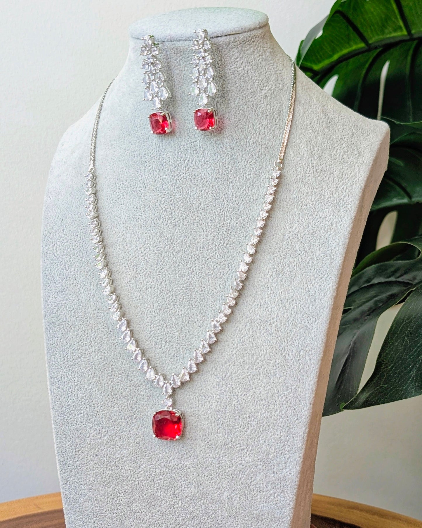 Asma Elegant AD Necklace - Red