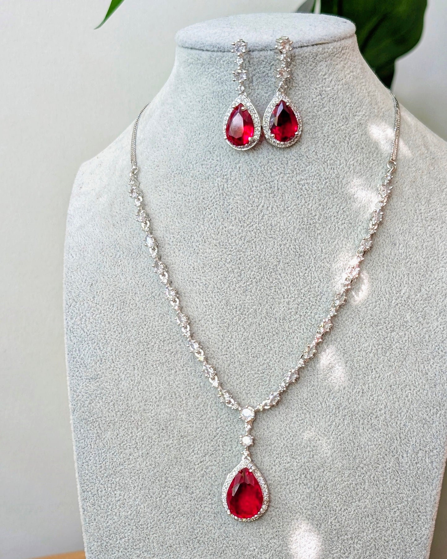 Diksha Elegant AD Necklace - Red