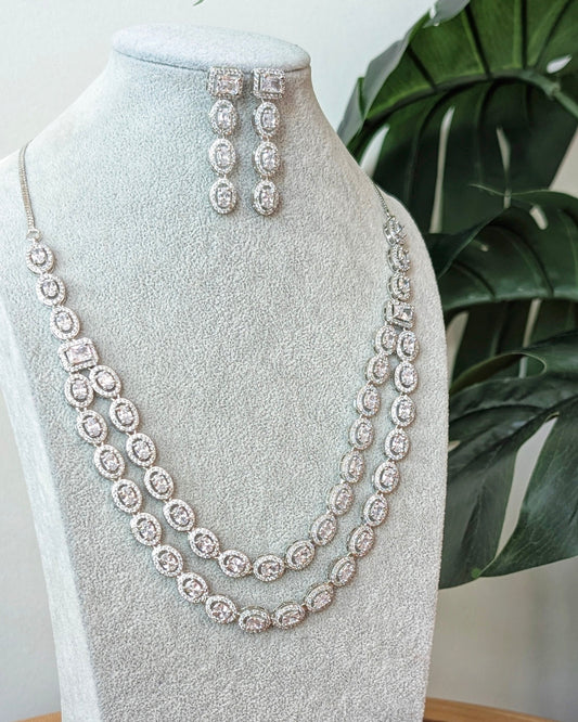 Eiman Two Layer AD Necklace - Silver