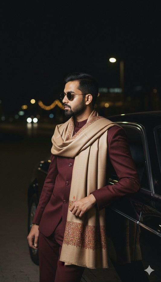 Unisex Brown Shawl w/ Border