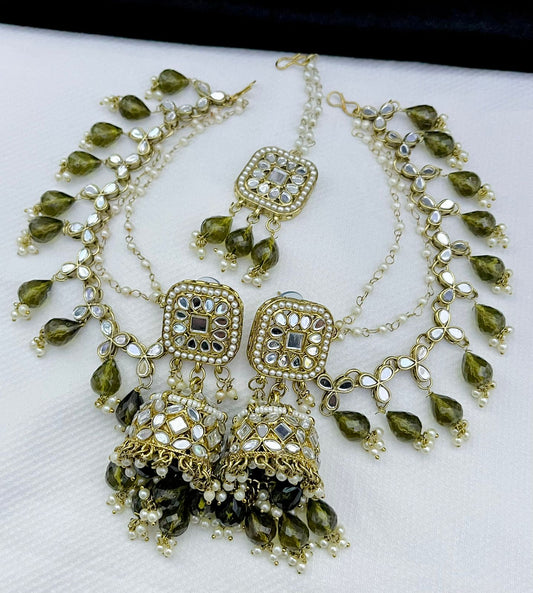 Suchi Mirror Work Earrings & Tikka Set