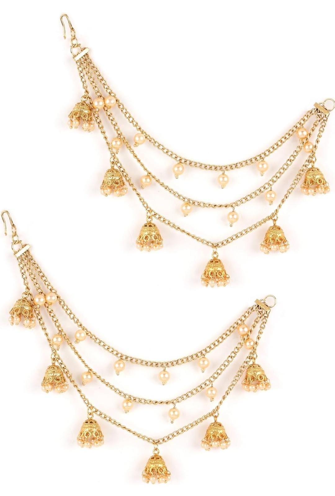 Statement baahubali inspired jhumka earchains in three layers. Pick-up in Ajax Ontario. Worldwide shipping available. Perfect for wedding, festival jewelry, indian Jewelry, kids jewelry, kundan jewelry, gifting, costume jewelry, fashion jewelry, Eid, onam, Diwali, karwachauth, navratri. Free shipping available. Jewelry for women.