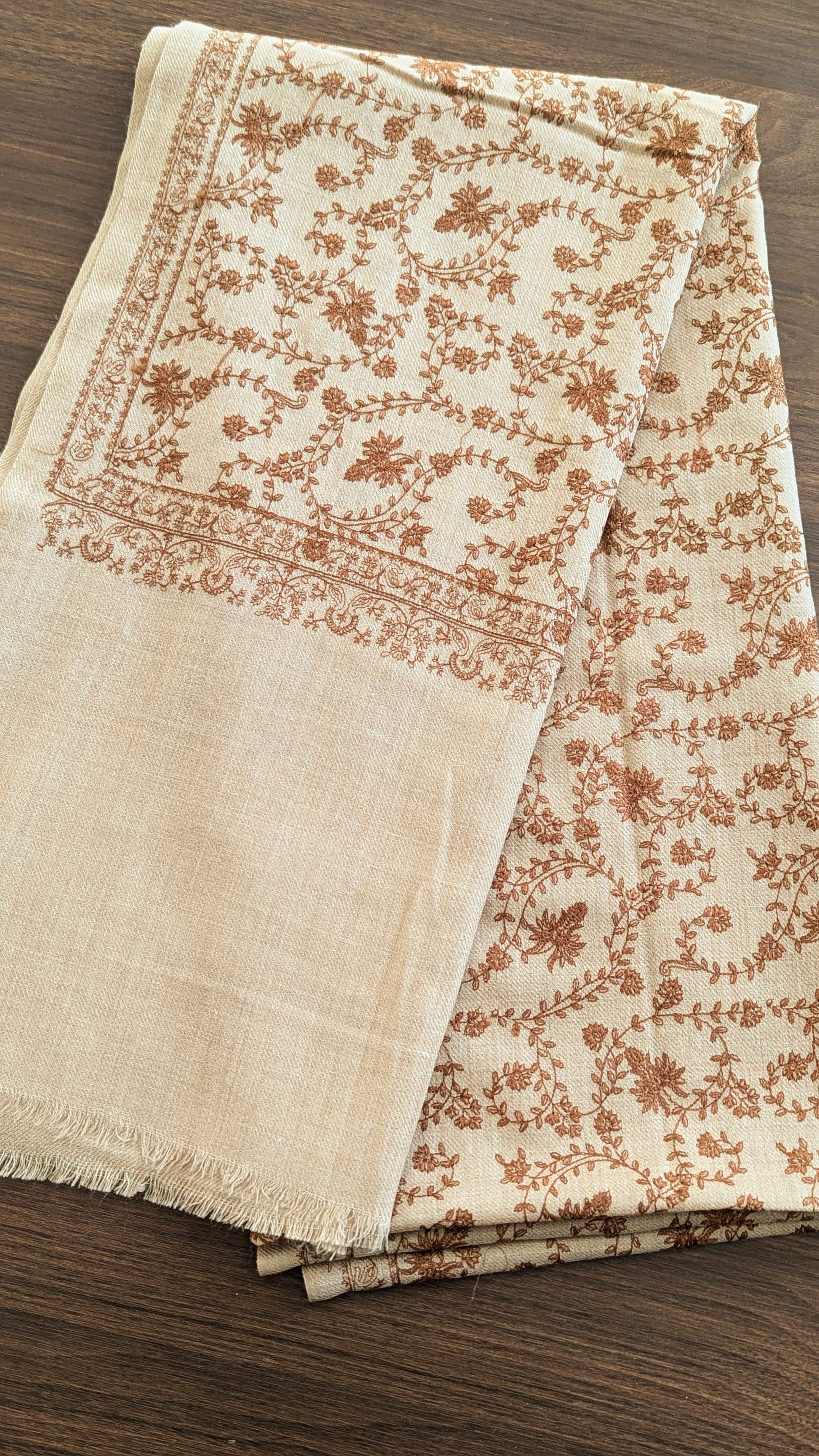 Brown Pashmina shawl with intricate embroidery. Perfect for both men & women. Gift options, handmade shawls, Indian shawl. Perfect for gifting. Christmas gift, Eid gift.