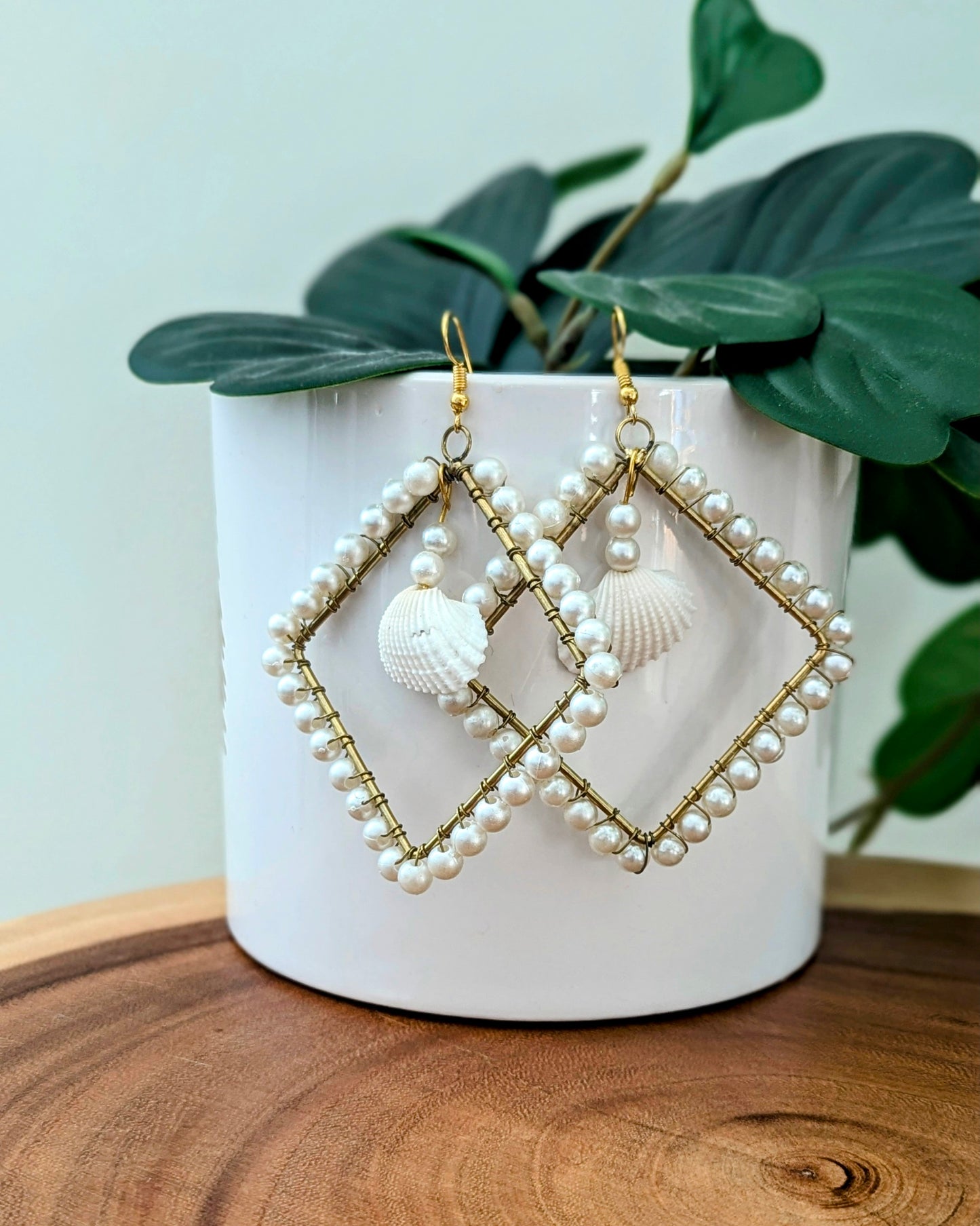Cowrie Shell Pearl Hoops