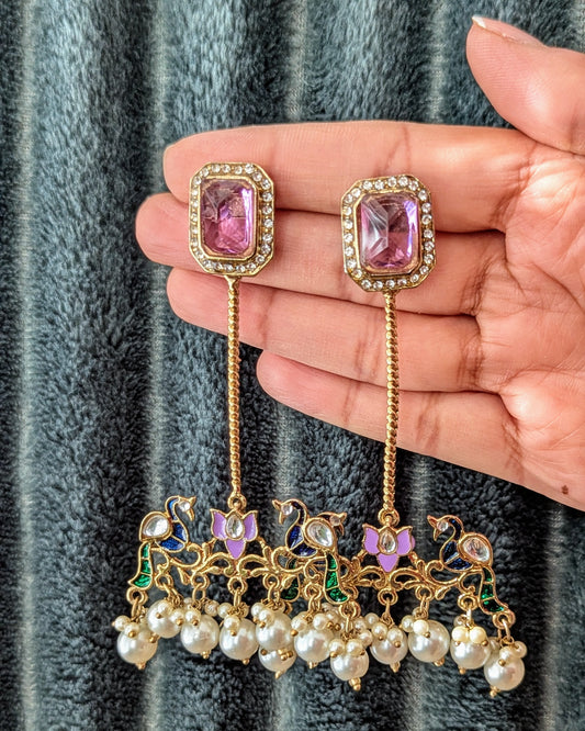 Beautiful bird design statement earrings in red, green color with white pearls. Perfect to match with any outfit or wear it as a contrast to a different color. Now available at Sufna Canada Ajax Ontario Toronto GTA