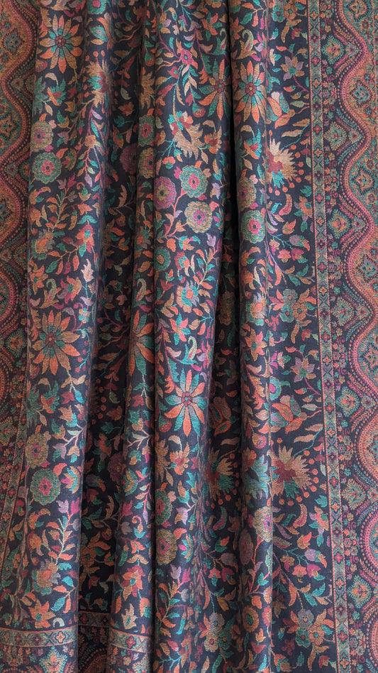 Unisex Semi Pashmina Woolen Kani Silk Lohi - Black