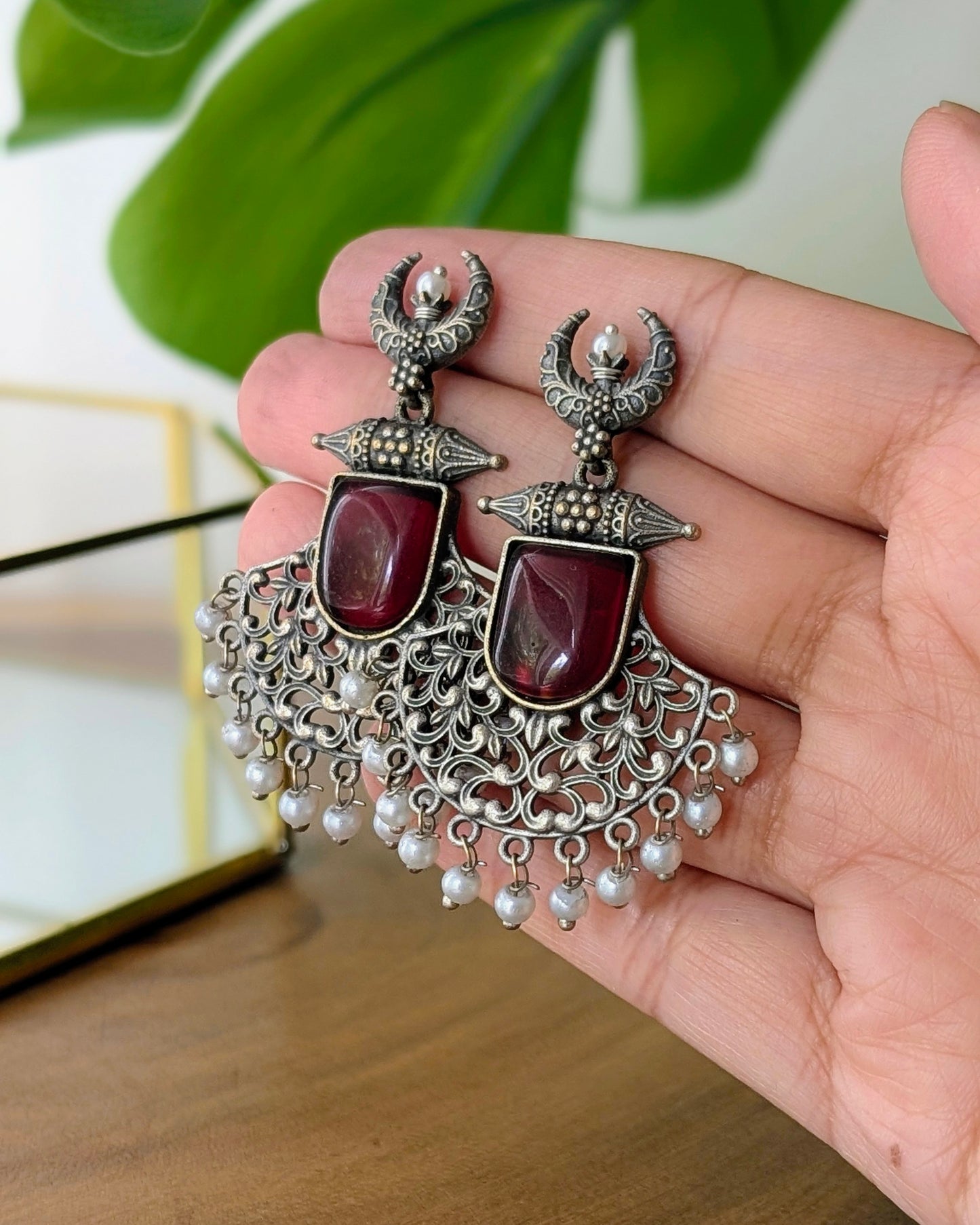 Disha Earrings - Maroon