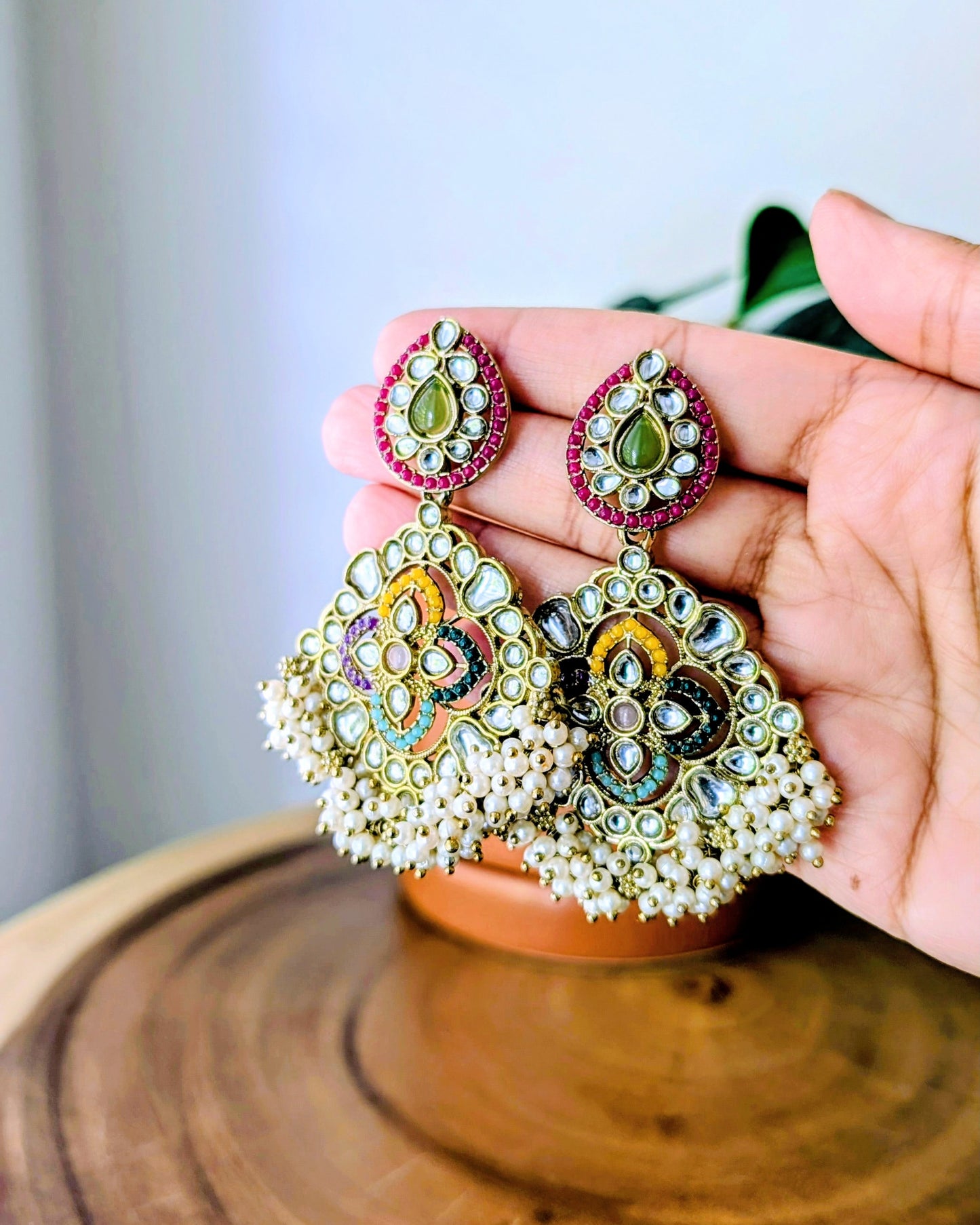 Dani Multicolored Kundan Pearl Earrings - 1