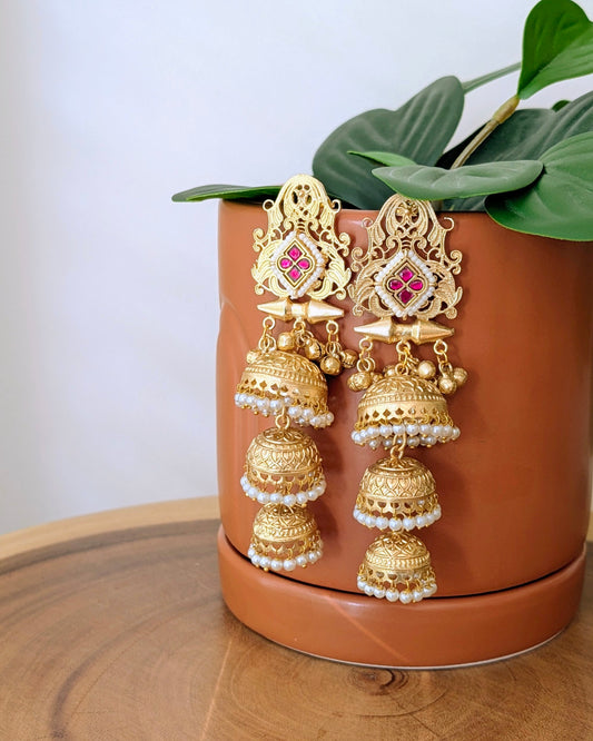 Fareeha Earrings - Red