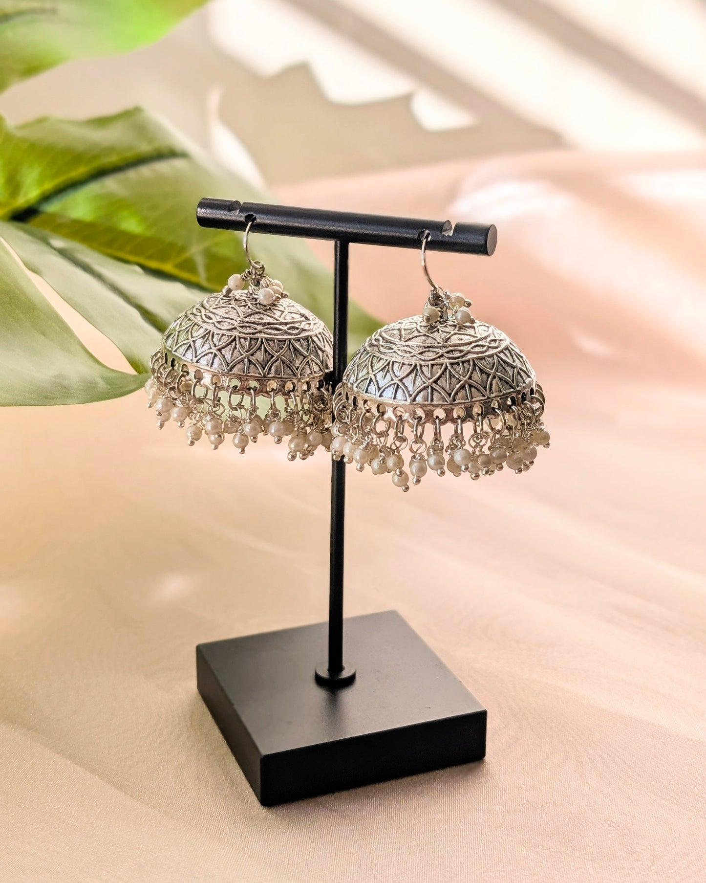 Neeti Oxidized Silver Jhumkas with Pearls