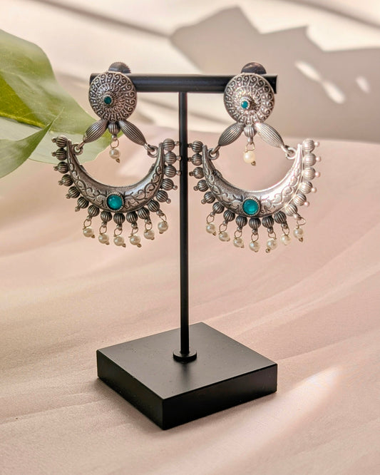 Zenab Oxidized Silver Chandbali