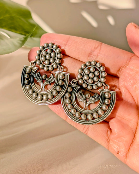 Teju Oxidized Silver Brass Chandbali