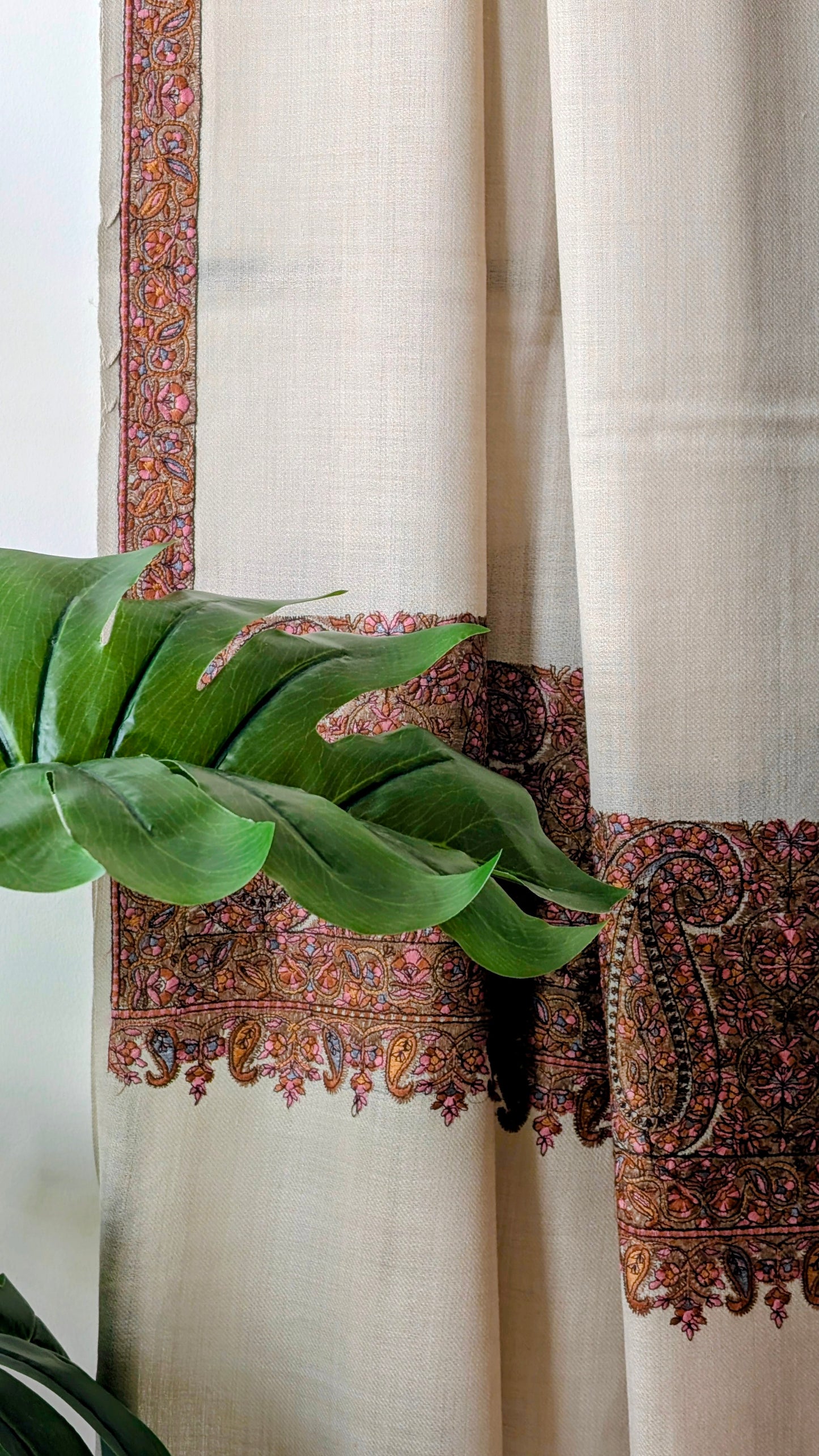 Unisex Woolen Hand Embroidered Woolen Shawl - Light Brown