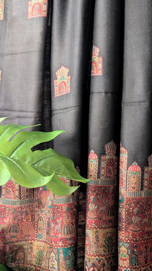Unisex Pashmina Kani Shawl in Black