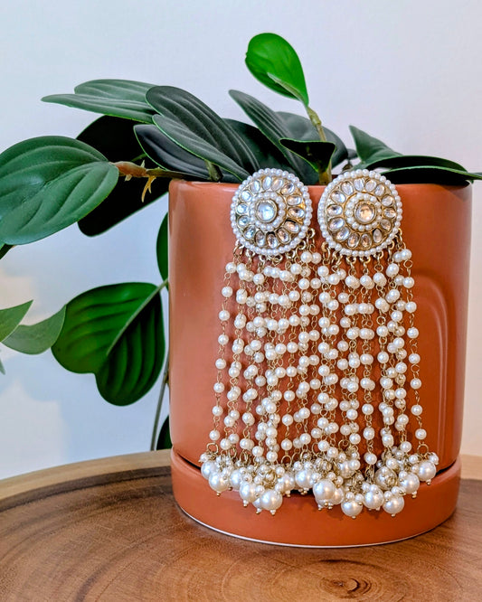 Shazia Pearl White Kundan Danglers