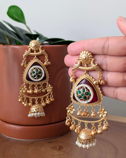 Arpita Golden Kashmiri Jhumke - Red