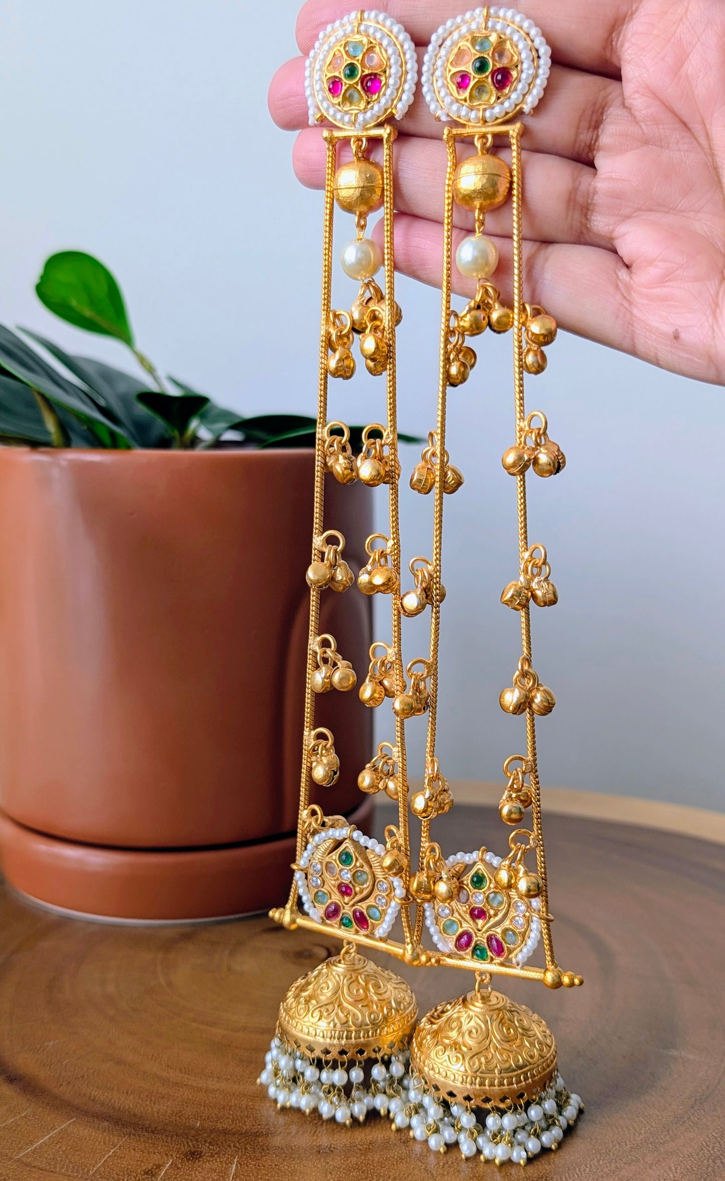 Maanvi Golden Kashmiri Jhumke - Multi