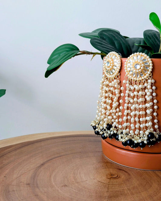 Shazia Pearl Kundan Earrings in Black