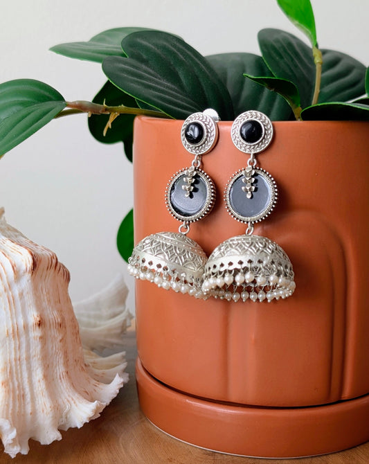 Krisha Oxidized Silver Jhumka - Black