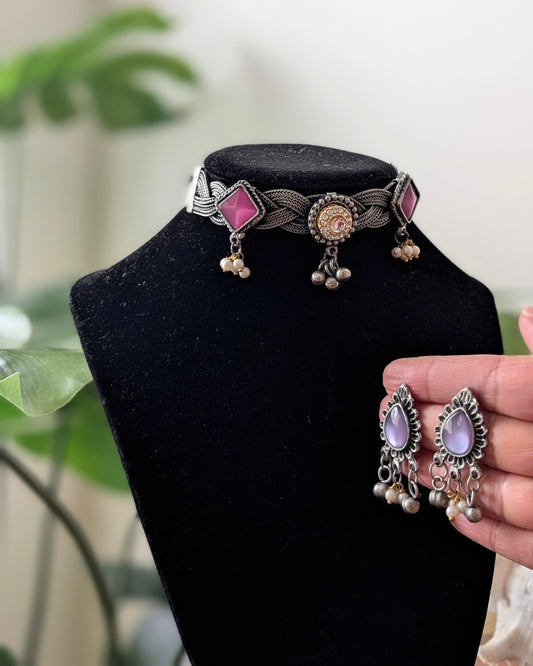 Maahi Oxidized Silver Choker Necklace
