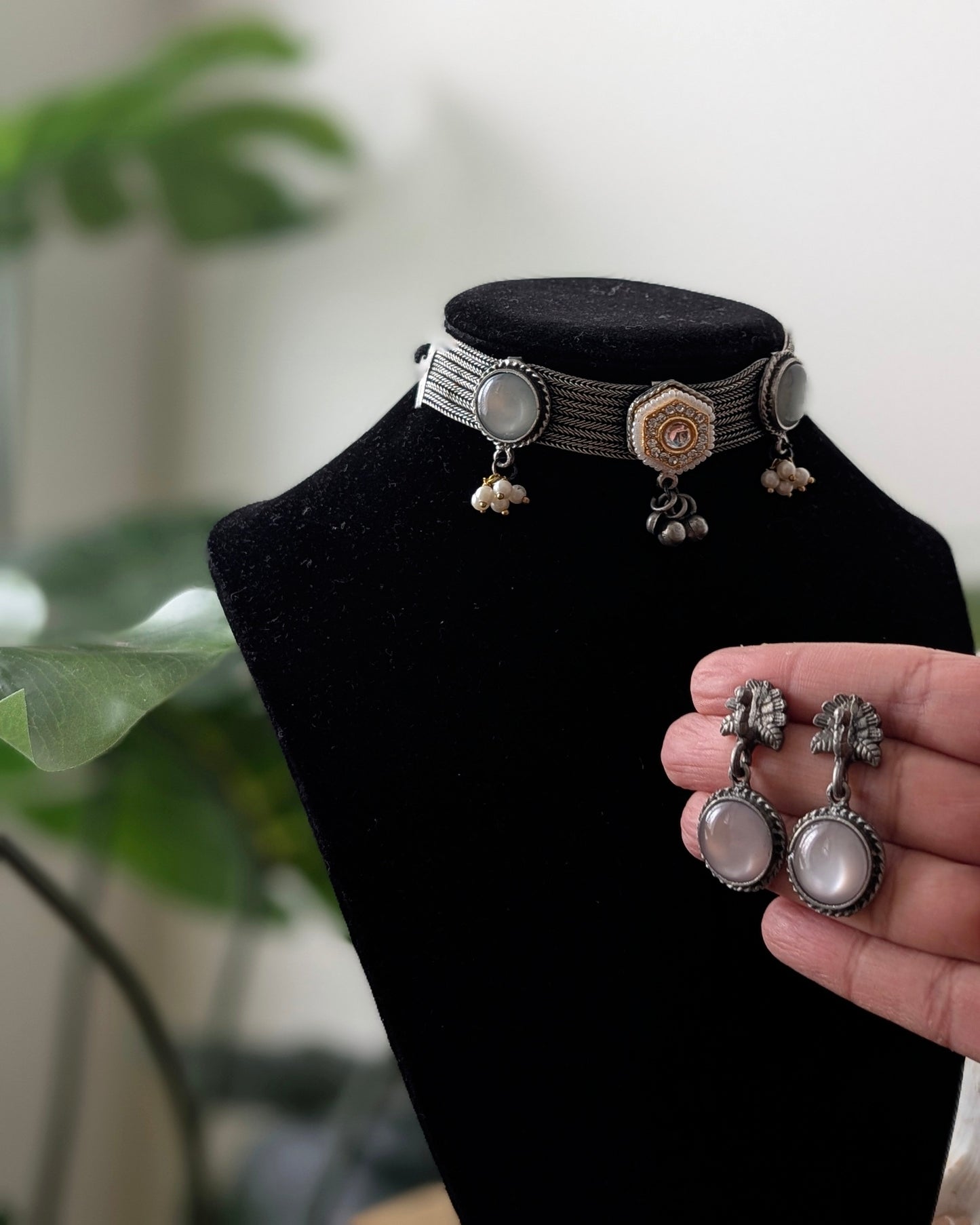 Sidra Oxidized Silver Choker Necklace