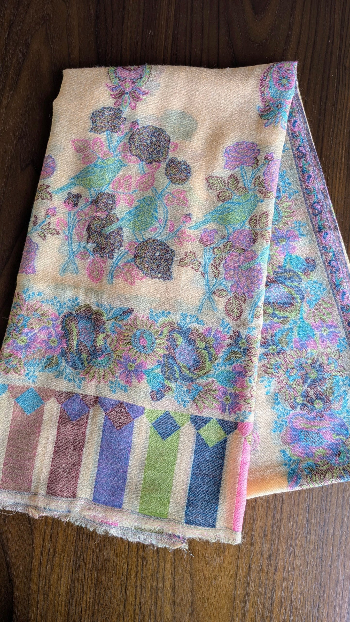 Pure Pashmina Kani Shawl in Soft Yellow