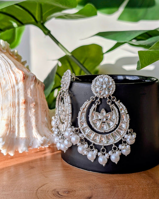 Pari Kundan Silver Chandbali Earrings