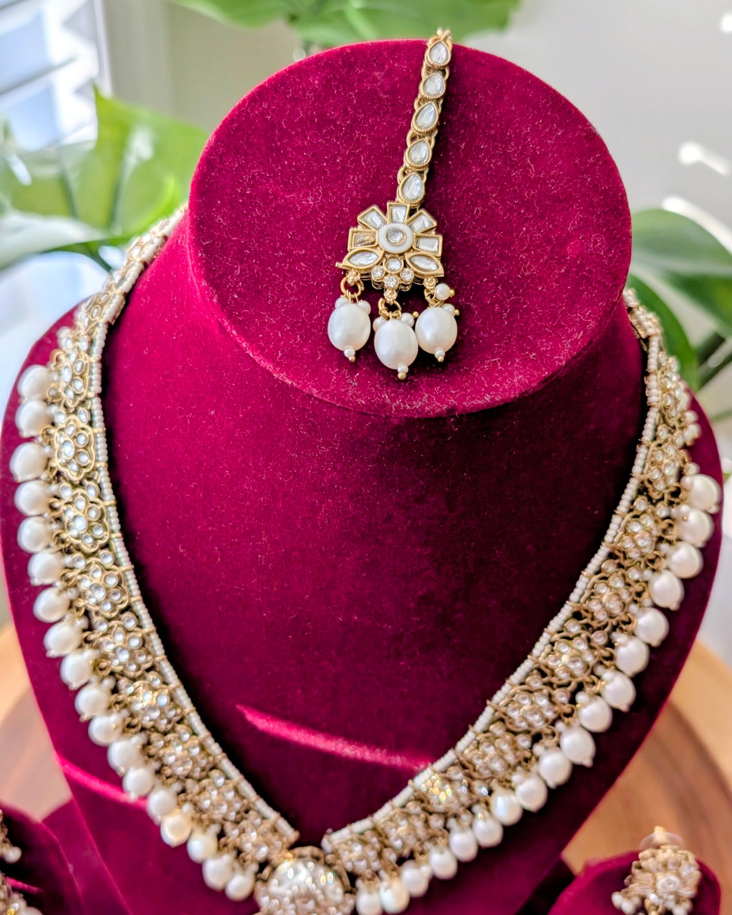 Raveen Long Pearl Kundan Necklace - White