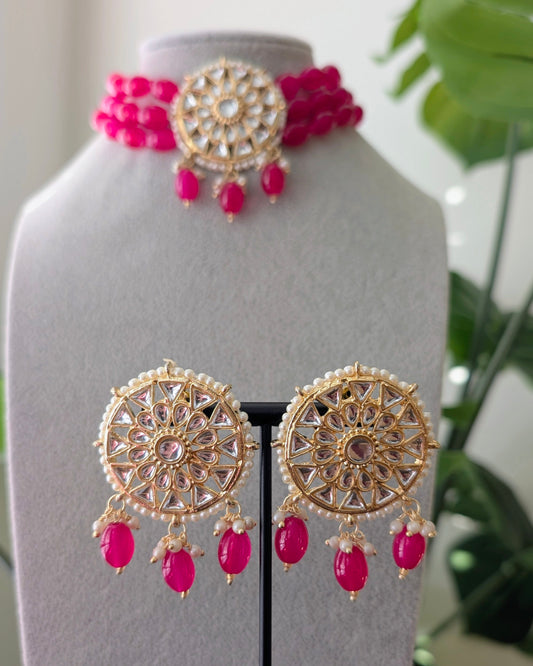 Roopam Elegant Choker Necklace - Hot Pink