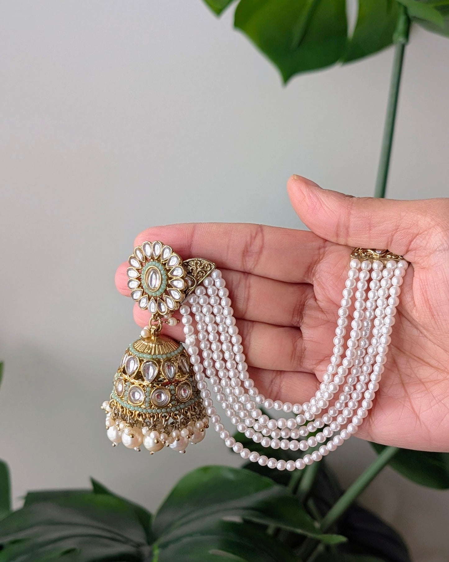 Gauravi Jadau Jhumki Tikka Set - Mint