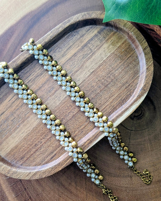Pearl Golden Ghungroo Anklets