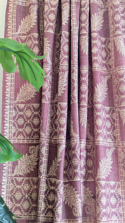 Semi Pashmina Woolen Kashmiri Embroidery Shawl - Onion Pink