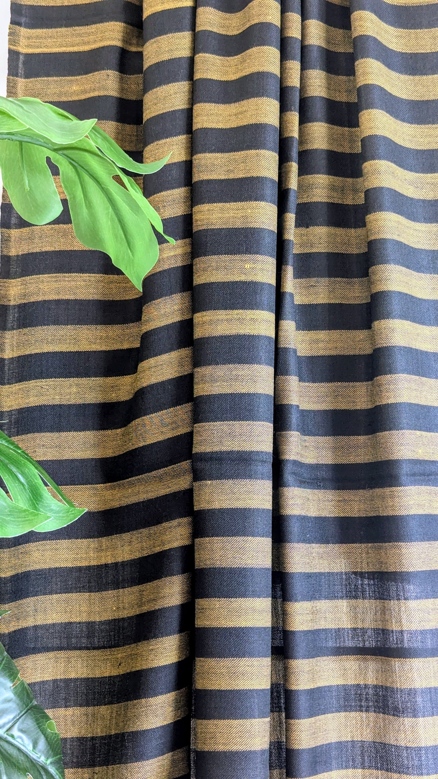 Unisex Semi Pashmina Striped Shawl - Black