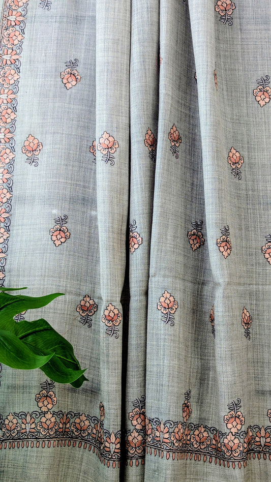 Kashmiri Embroidery Zari Shawl - Light Grey