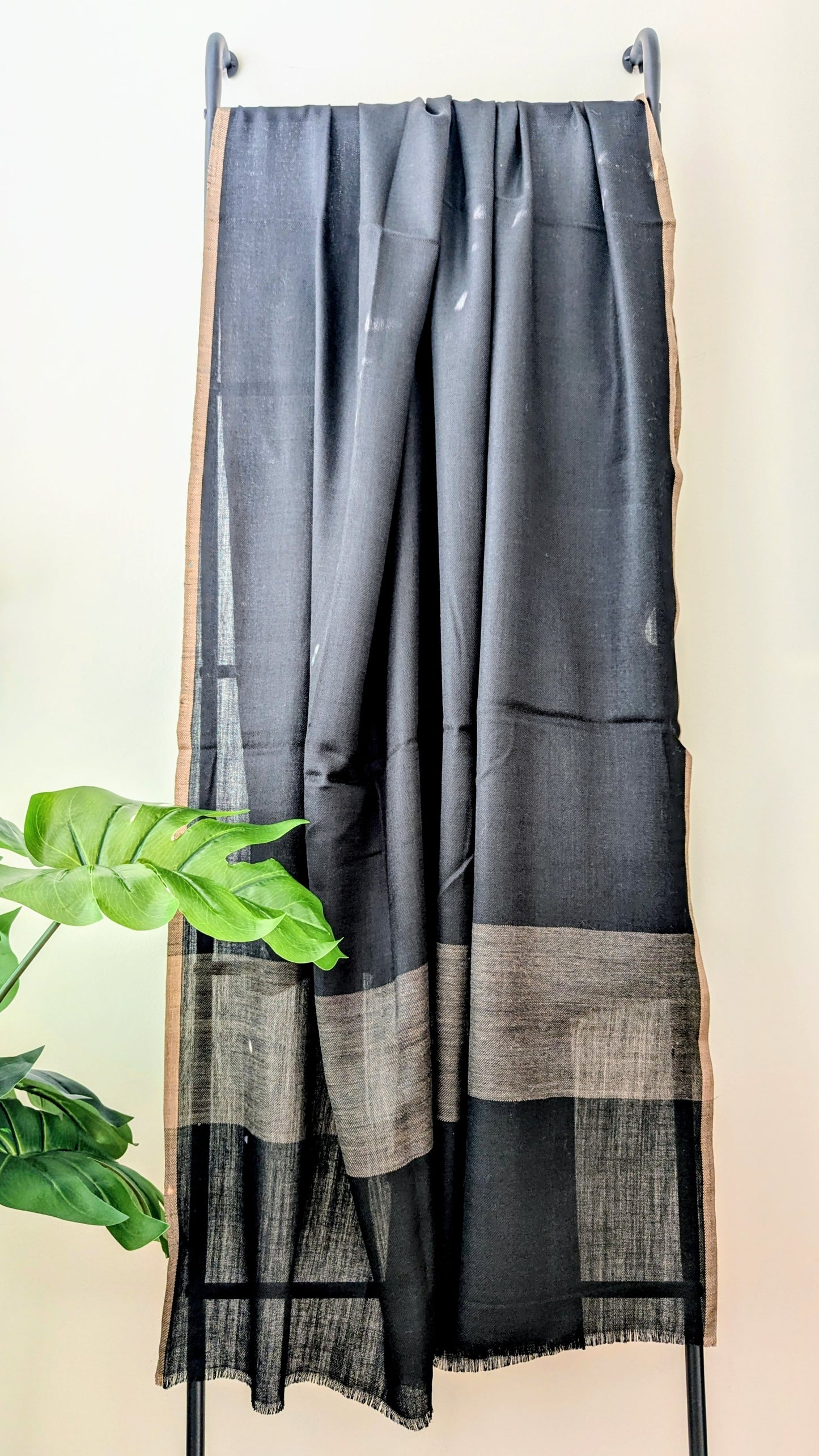 Fine Wool Shawl - Black w/ Gray