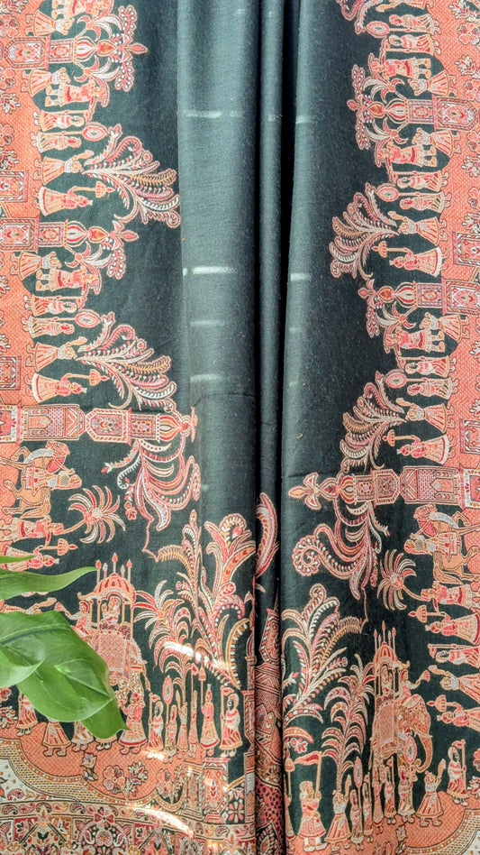 Darbar Kani Weave Woolen Shawl - Green